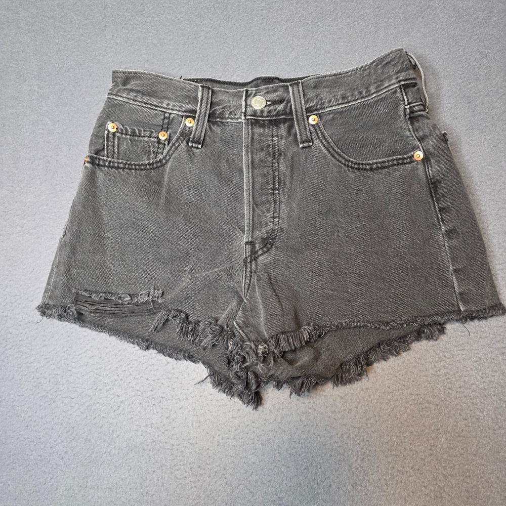 Levi Strauss 501 Shorts Women 25 Black Denim Cut Off High Rise